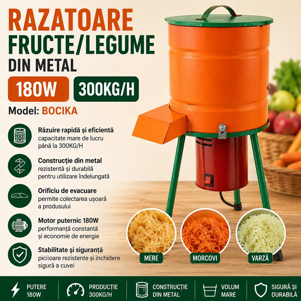 Zdrobitor electric pentru fructe și legume 180W, 300 kg/h, cuvă 5 L, BOCIKA [3]