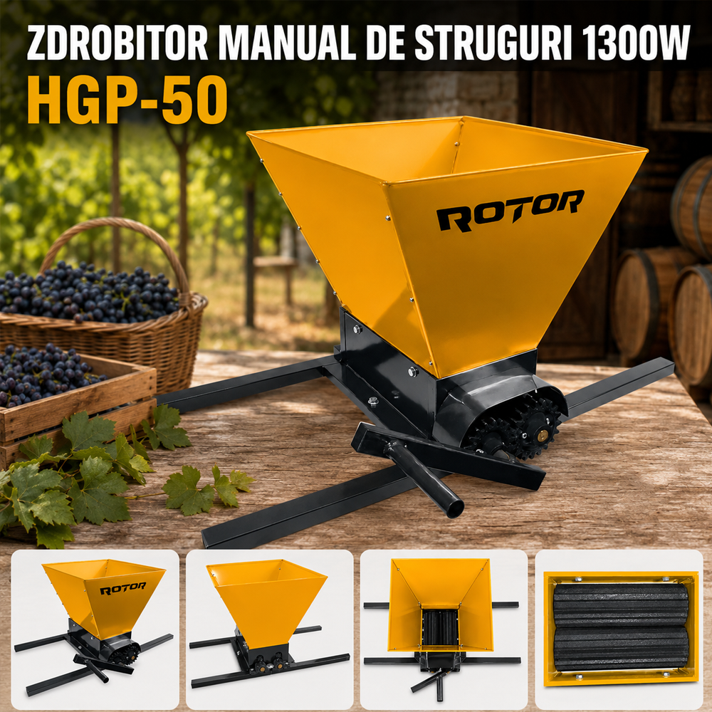 Zdrobitor manual de struguri, cuvă 28 L, productivitate 180 kg/h, cuvă din poliamidă, HGP-50 [4]