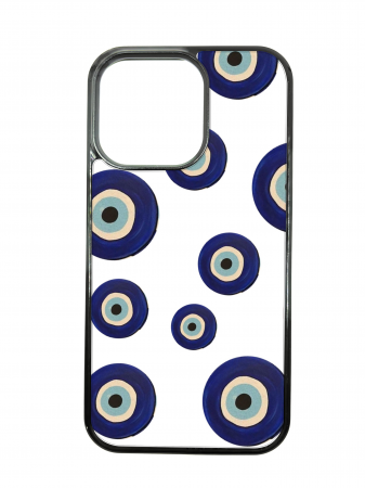 COLECTII DE HUSE ELENCASE - Husa ELENCASE, Blue Evil Eye, Laterale Soft Grip TPU si Spate Hard PC, Slim, Margini Ridicate pentru Protectia Ecranului si a Camerelor