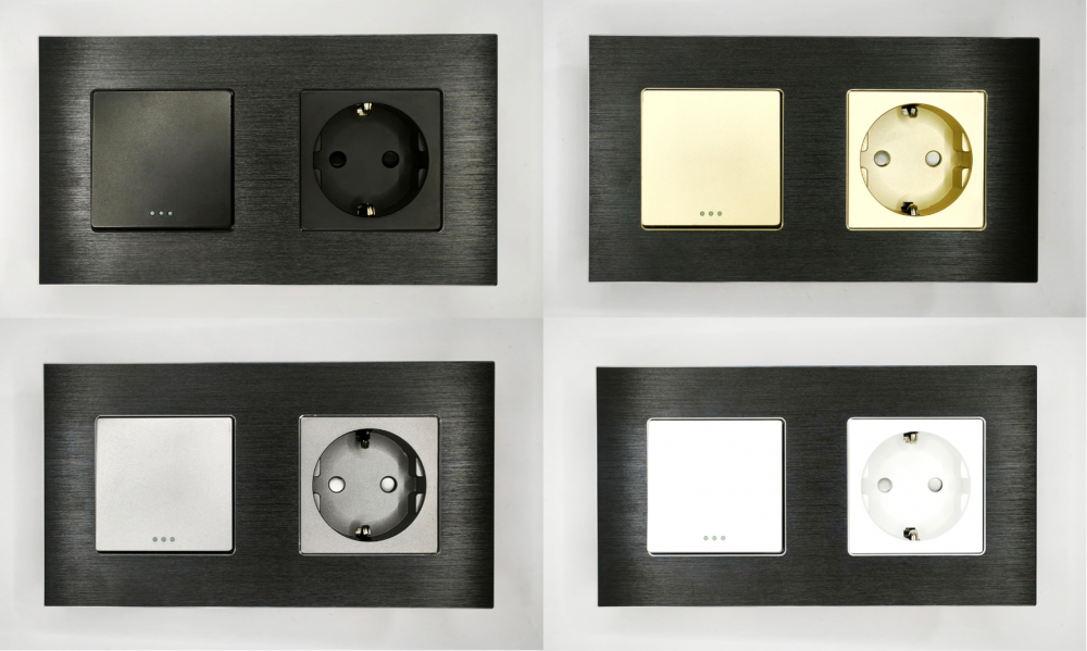 Intrerupator mecanic + priza 2 doze configurabil cu rama de aluminiu (simplu, cap scar/cruce, priza cu wifi, etc). [4]