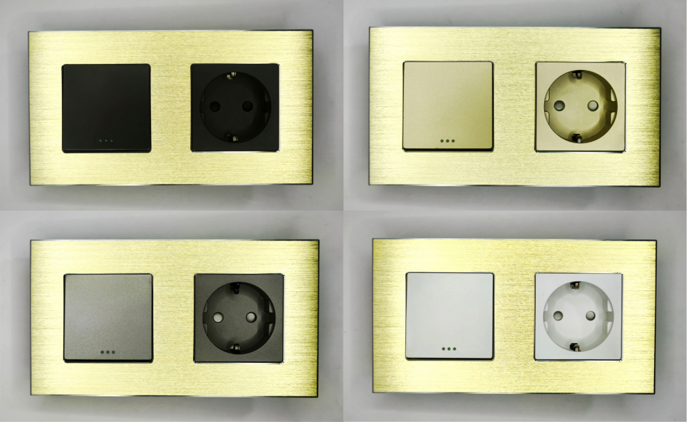 Intrerupator mecanic + priza 2 doze configurabil cu rama de aluminiu (simplu, cap scar/cruce, priza cu wifi, etc). [4]