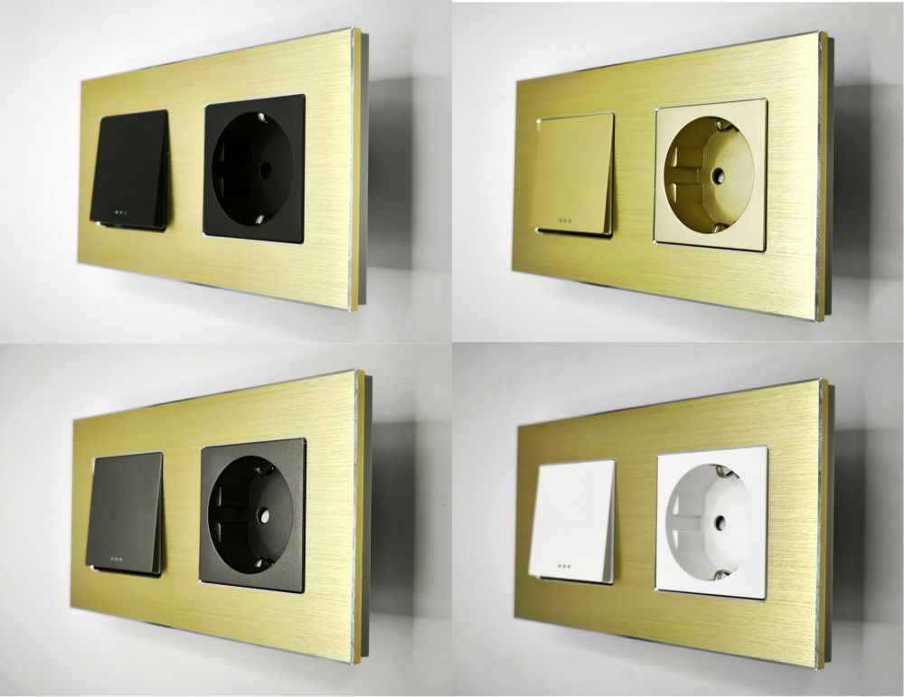 Intrerupator mecanic + priza 2 doze configurabil cu rama de aluminiu (simplu, cap scar/cruce, priza cu wifi, etc). [3]