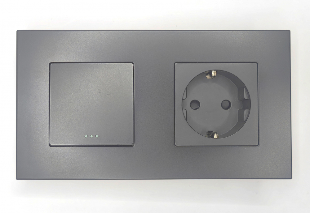 Intrerupator mecanic + priza 2 doze configurabil cu rama de plastic (simplu, cap scar/cruce, priza cu wifi, etc). [2]