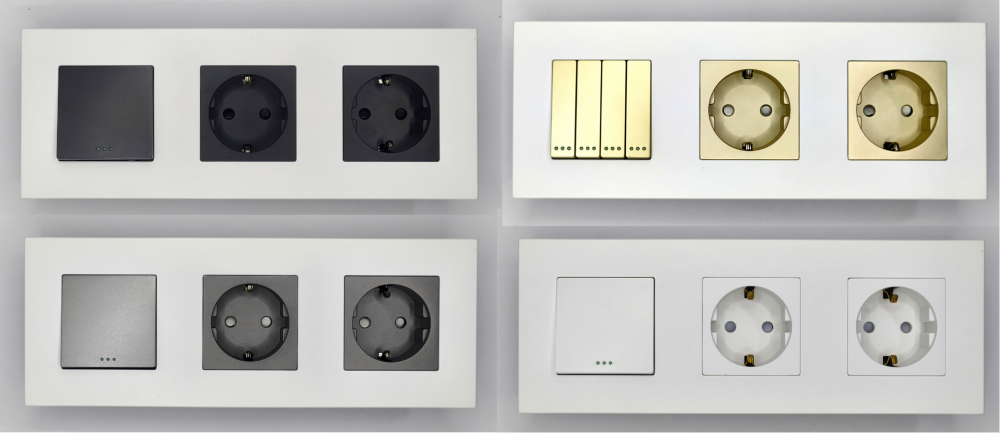 Intrerupator mecanic + priza 2 doze configurabil cu rama de plastic (simplu, cap scar/cruce, priza cu wifi, etc). [4]