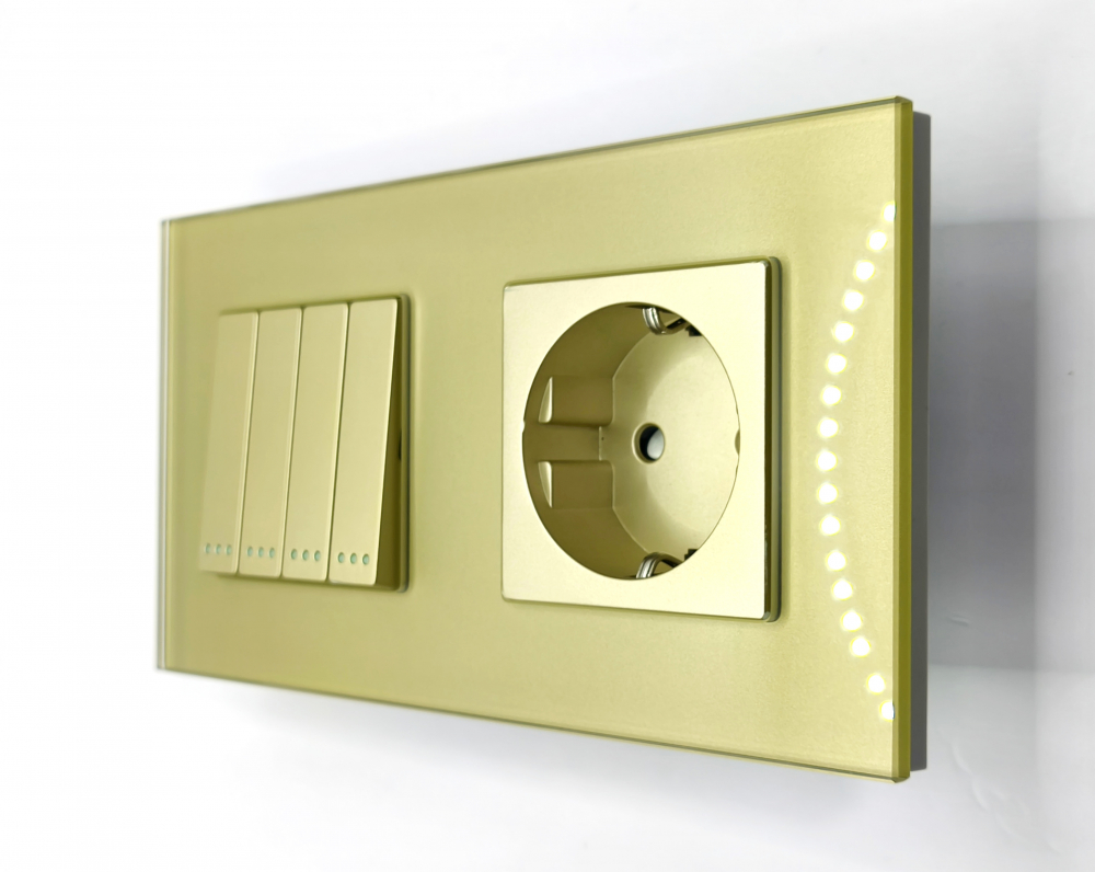 Intrerupator mecanic + priza 2 doze configurabil cu rama de sticla (simplu, cap scar/cruce, priza cu wifi, etc). [1]