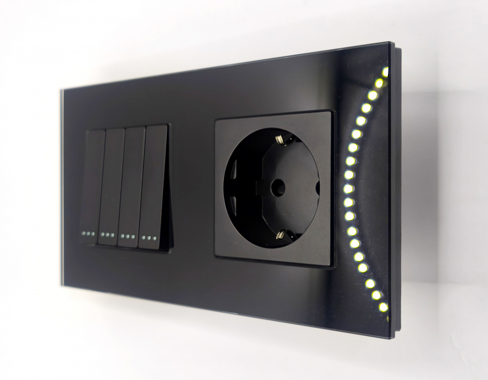 Intrerupator mecanic + priza 2 doze configurabil cu rama de sticla (simplu, cap scar/cruce, priza cu wifi, etc). [3]