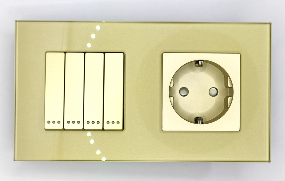 Intrerupator mecanic + priza 2 doze configurabil cu rama de sticla (simplu, cap scar/cruce, priza cu wifi, etc). [2]
