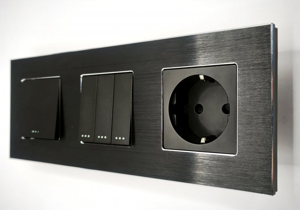 Intrerupator mecanic + priza 3 doze configurabil cu rama de aluminiu (simplu, cap scar/cruce, priza cu wifi, etc), [1]