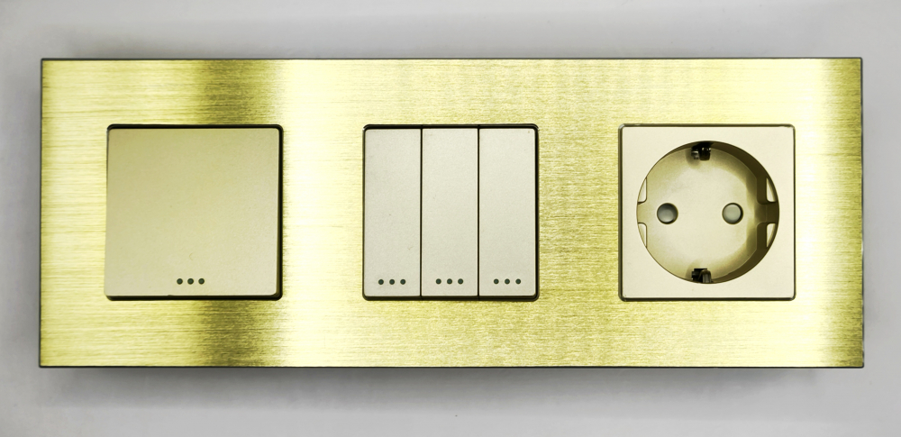 Intrerupator mecanic + priza 3 doze configurabil cu rama de aluminiu (simplu, cap scar/cruce, priza cu wifi, etc), [2]