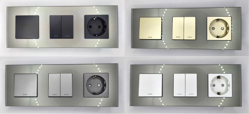 Intrerupator mecanic + priza 3 doze configurabil cu rama de sticla (simplu, cap scar/cruce, priza cu wifi, etc) [4]