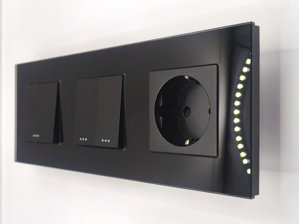 Intrerupator mecanic + priza 3 doze configurabil cu rama de sticla (simplu, cap scar/cruce, priza cu wifi, etc) [1]