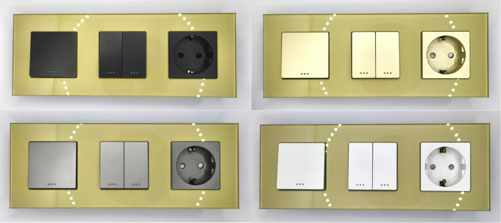 Intrerupator mecanic + priza 3 doze configurabil cu rama de sticla (simplu, cap scar/cruce, priza cu wifi, etc) [4]