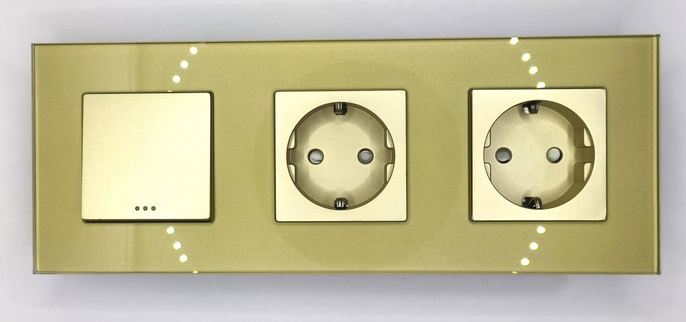 Intrerupator mecanic + priza 3 doze configurabil cu rama de sticla (simplu, cap scar/cruce, priza cu wifi, etc), [2]