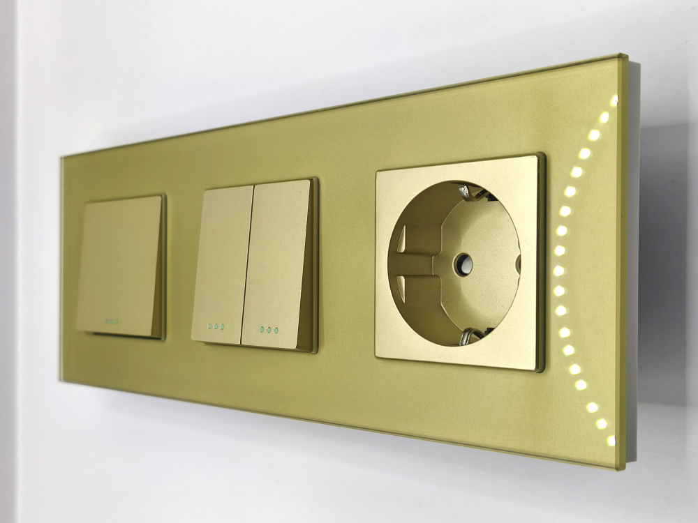 Intrerupator mecanic + priza 3 doze configurabil cu rama de sticla (simplu, cap scar/cruce, priza cu wifi, etc) [1]