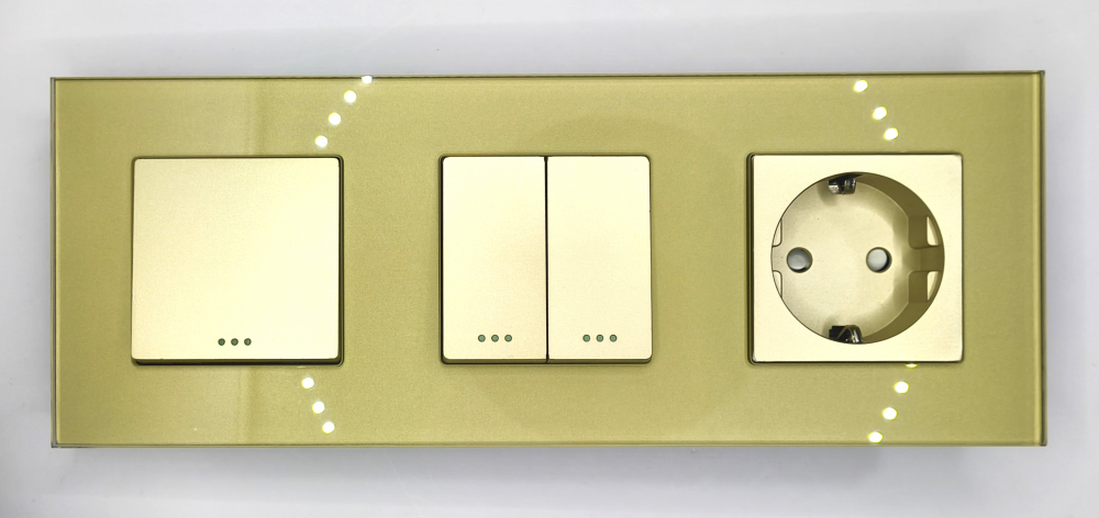 Intrerupator mecanic + priza 3 doze configurabil cu rama de sticla (simplu, cap scar/cruce, priza cu wifi, etc) [2]