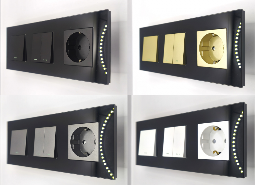 Intrerupator mecanic + priza 3 doze configurabil cu rama de sticla (simplu, cap scar/cruce, priza cu wifi, etc) [3]