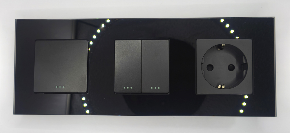 Intrerupator mecanic + priza 3 doze configurabil cu rama de sticla (simplu, cap scar/cruce, priza cu wifi, etc) [2]