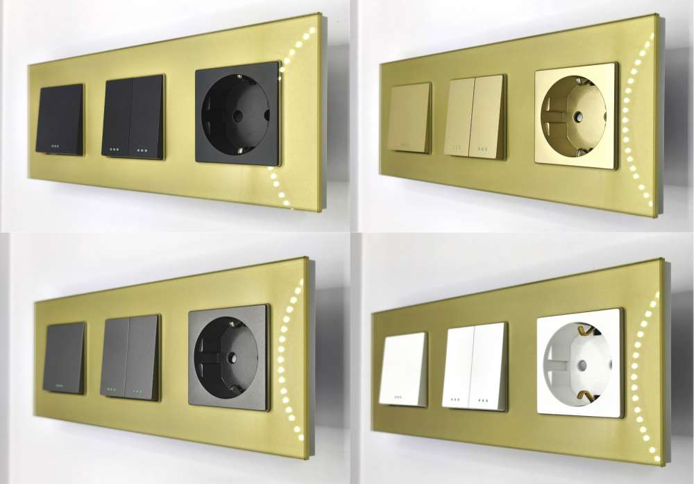 Intrerupator mecanic + priza 3 doze configurabil cu rama de sticla (simplu, cap scar/cruce, priza cu wifi, etc) [3]