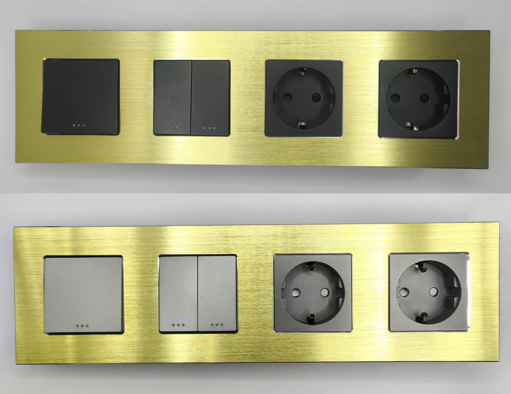 Intrerupator mecanic + priza 4 doze configurabil cu rama de aluminiu (simplu, cap scar/cruce, priza cu wifi, etc) [3]