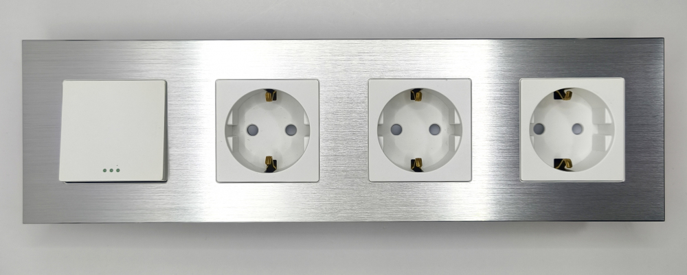 Intrerupator mecanic + priza 4 doze configurabil cu rama de aluminiu (simplu, cap scar/cruce, priza, usb, wifi, tv, internet)), [2]