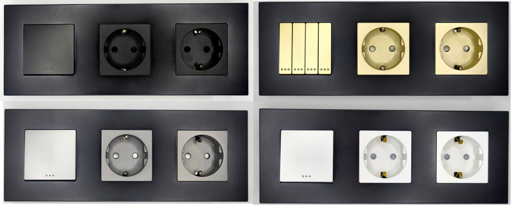 Intrerupator mecanic + priza 4 doze configurabil cu rama de plastic (simplu, cap scar/cruce, priza cu wifi, etc). [4]