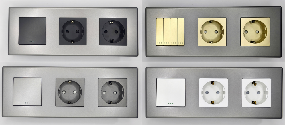 Intrerupator mecanic + priza 4 doze configurabil cu rama de plastic (simplu, cap scar/cruce, priza cu wifi, etc). [4]