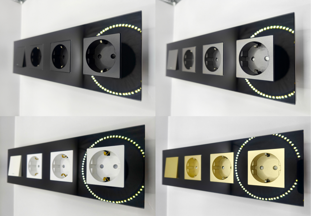 Intrerupator mecanic + priza 4 doze configurabil cu rama de sticla (simple, cap scar/cruce, prize cu wifi, etc) [5]