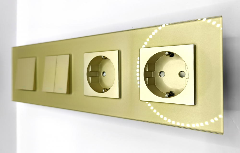 Intrerupator mecanic + priza 4 doze configurabil cu rama de sticla (simple, cap scar/cruce, prize cu wifi, etc) [1]
