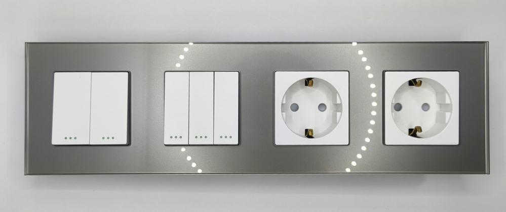 Intrerupator mecanic + priza 4 doze configurabil cu rama de sticla (simple, cap scar/cruce, prize cu wifi, etc) [6]