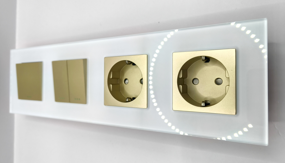 Intrerupator mecanic + priza 4 doze configurabil cu rama de sticla (simple, cap scar/cruce, prize cu wifi, etc) [3]