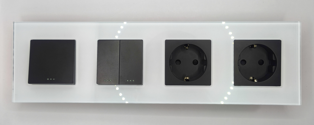 Intrerupator mecanic + priza 4 doze configurabil cu rama de sticla (simple, cap scar/cruce, prize cu wifi, etc) [8]