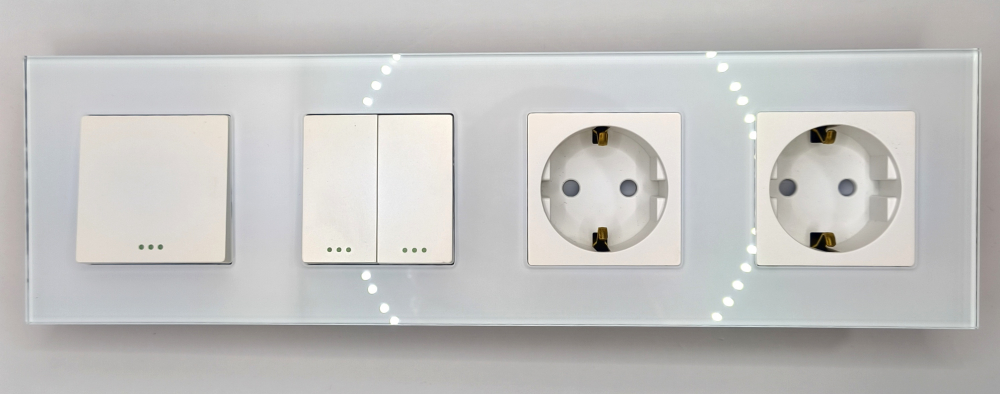 Intrerupator mecanic + priza 4 doze configurabil cu rama de sticla (simple, cap scar/cruce, prize cu wifi, etc) [2]