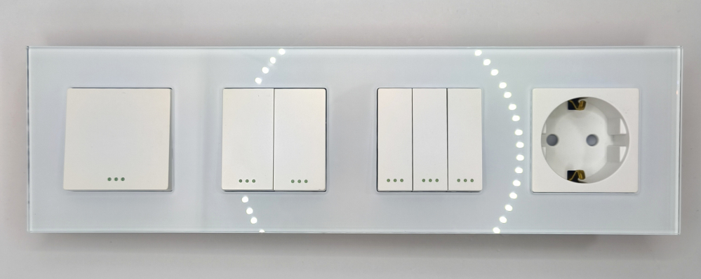 Intrerupator mecanic + priza 4 doze configurabil cu rama de sticla (simple, cap scar/cruce, prize cu wifi, etc). [2]