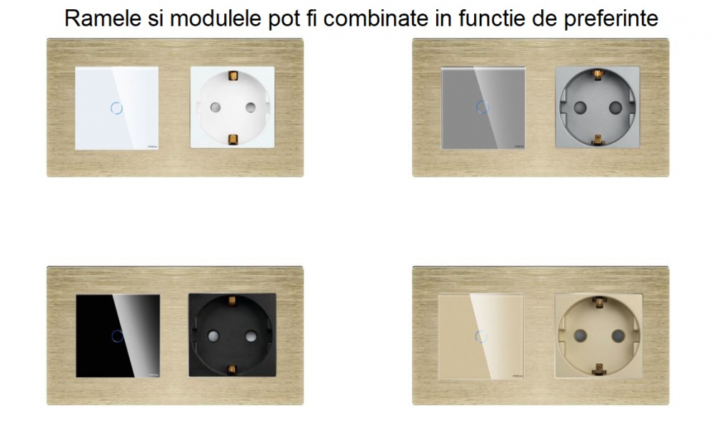 Intrerupator tactil 4 doze configurabil cu rama de aluminiu (simplu, dublu, triplu, cap scara, dimabil, etc.) [3]