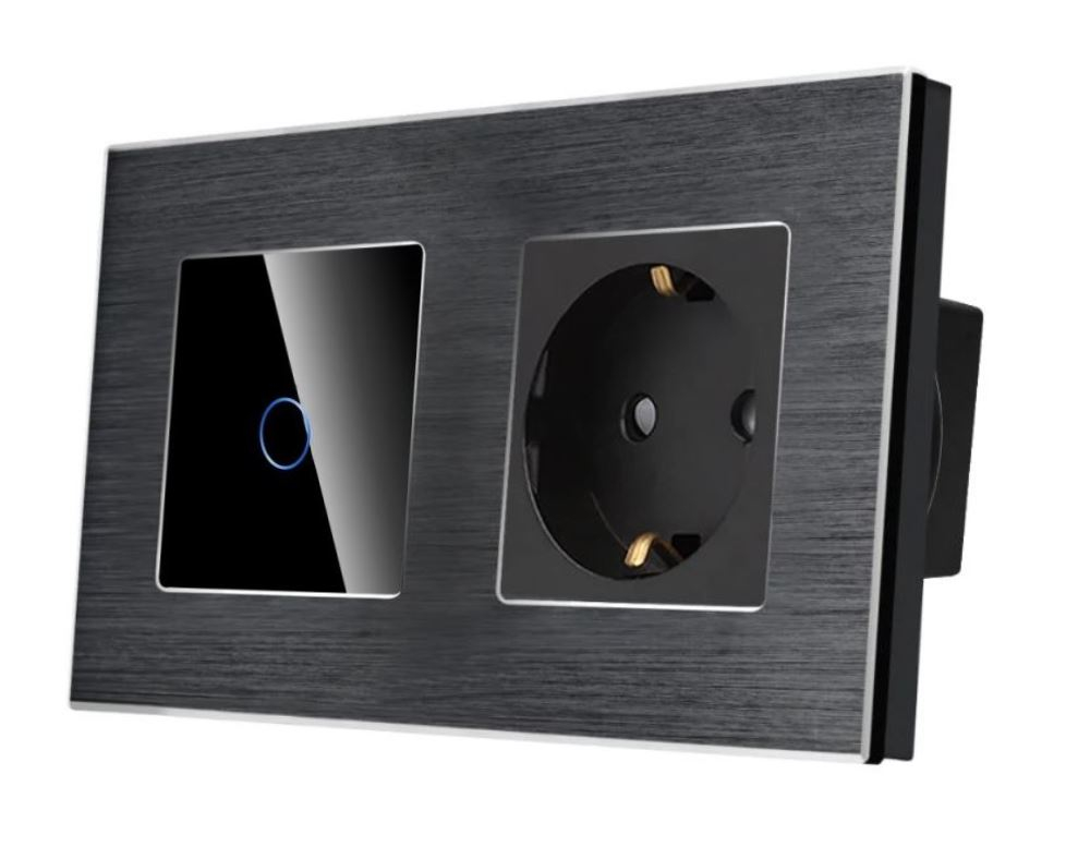 Intrerupator tactil + priza 2 doze configurabil cu rama de aluminiu (simple, cap scar/cruce, prize cu wifi, etc). [1]
