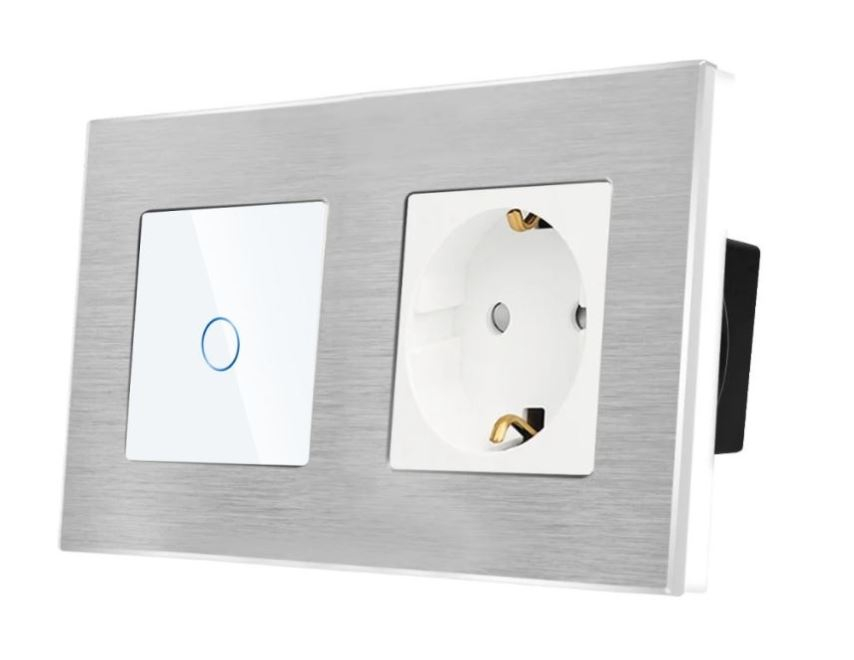 Intrerupator tactil + priza 2 doze configurabil cu rama de aluminiu (simple, cap scar/cruce, prize cu wifi, etc). [1]