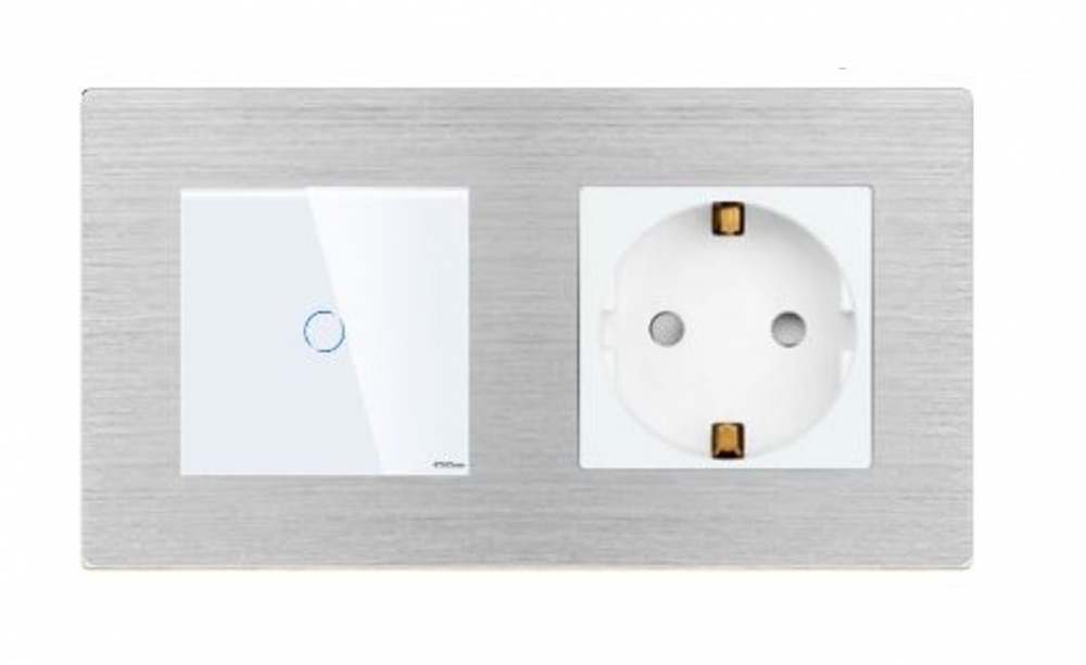Intrerupator tactil + priza 2 doze configurabil cu rama de aluminiu (simple, cap scar/cruce, prize cu wifi, etc). [2]