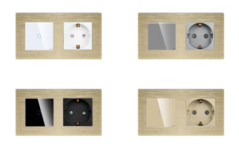 Intrerupator tactil + priza 2 doze configurabil cu rama de aluminiu (simple, cap scar/cruce, prize cu wifi, etc). [3]