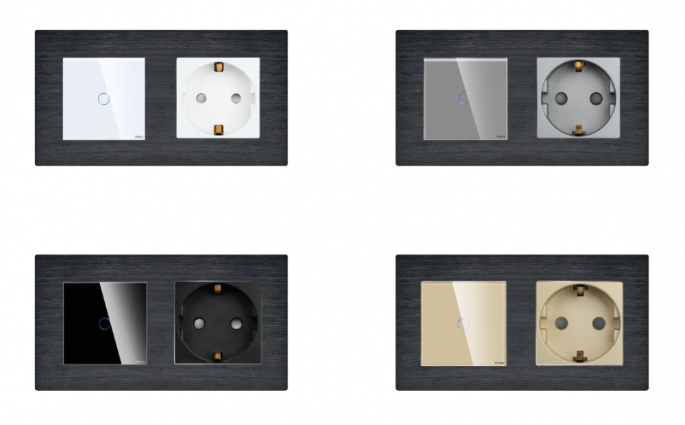 Intrerupator tactil + priza 2 doze configurabil cu rama de aluminiu (simple, cap scar/cruce, prize cu wifi, etc). [3]