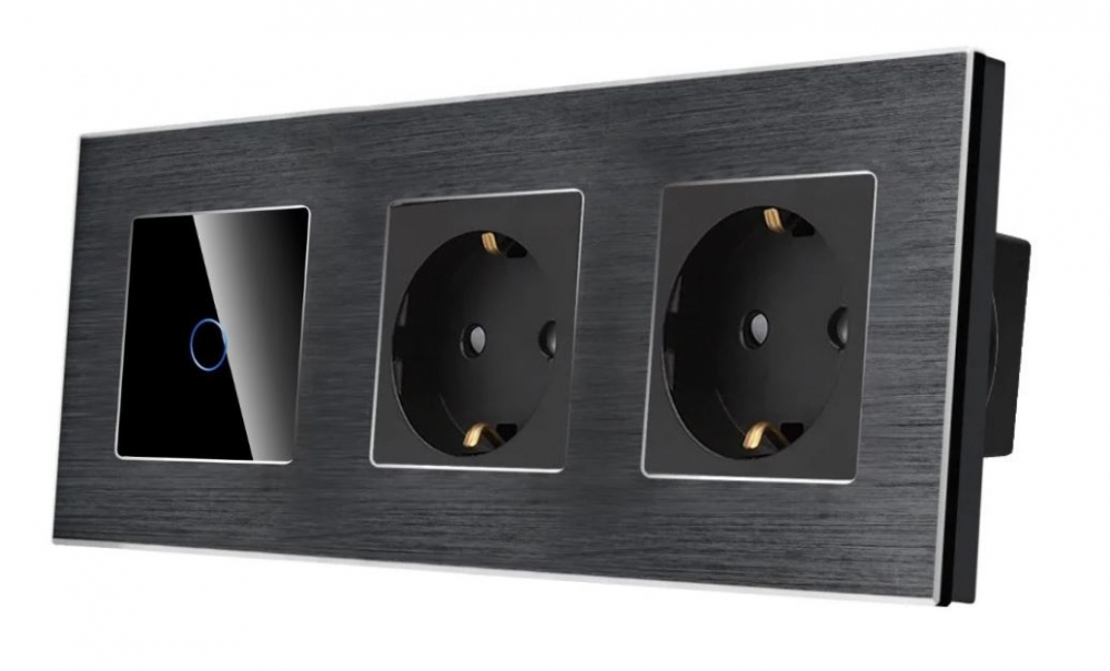Intrerupator tactil + priza 3 doze configurabil cu rama de aluminiu (simple, cap scar/cruce, prize cu wifi, etc). [1]
