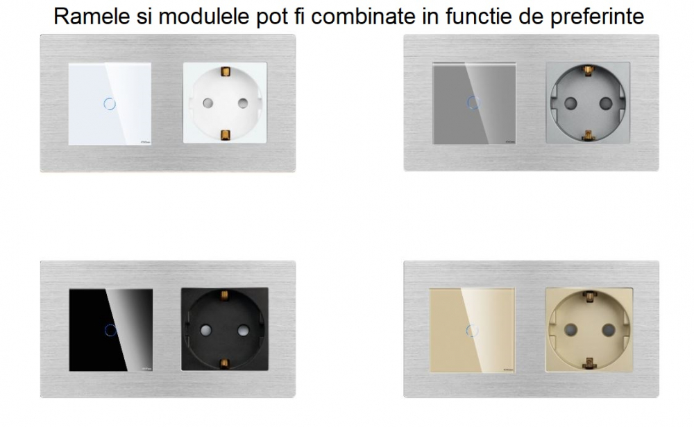 Intrerupator tactil + priza 3 doze configurabil cu rama de aluminiu (simple, cap scar/cruce, prize cu wifi, etc). [3]