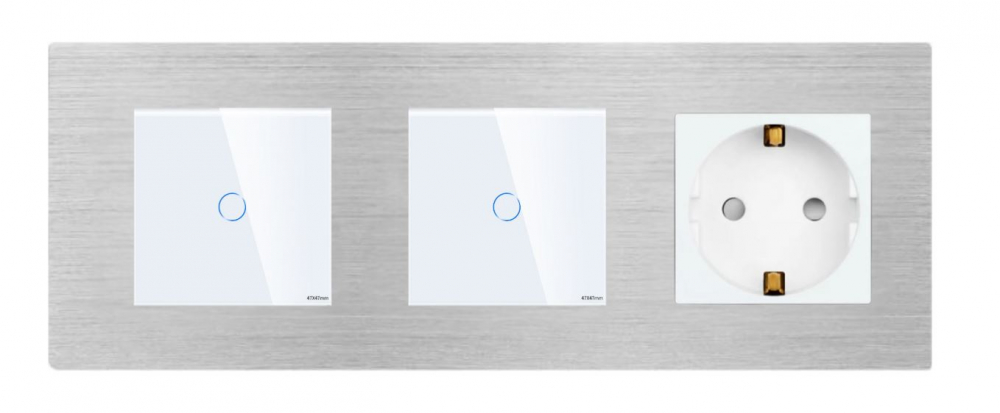Intrerupator tactil + priza 3 doze configurabil cu rama de aluminiu (simple, cap scar/cruce, prize cu wifi, etc). [1]