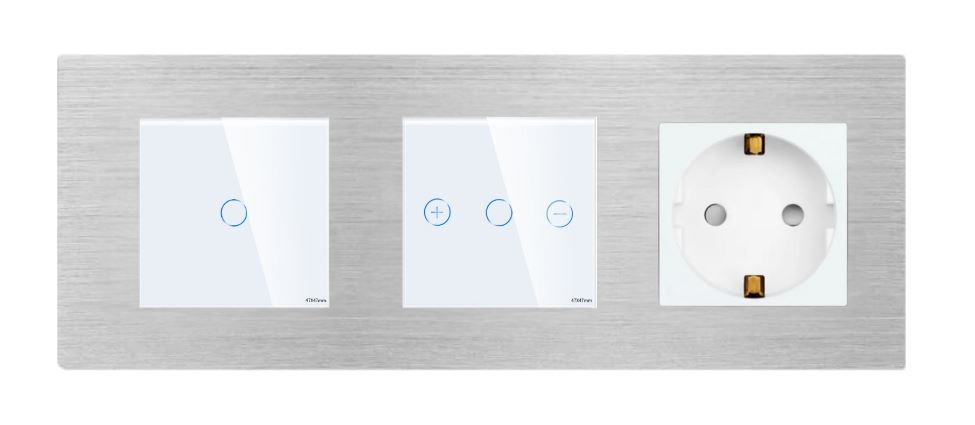 Intrerupator tactil + priza 3 doze configurabil cu rama de aluminiu (simple, cap scar/cruce, prize cu wifi, etc). [2]