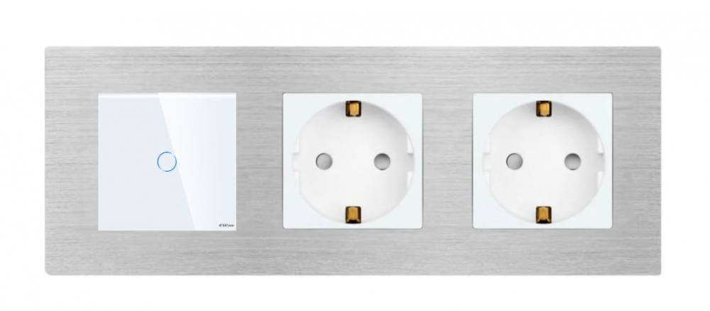 Intrerupator tactil + priza 3 doze configurabil cu rama de aluminiu (simple, cap scar/cruce, prize cu wifi, etc). [1]