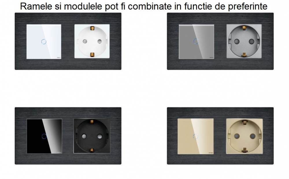 Intrerupator tactil + priza 4 doze configurabil cu rama de aluminiu (simple, cap scar/cruce, prize cu wifi, etc). [4]