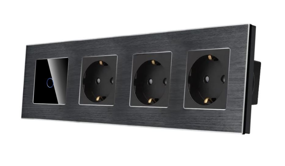 Intrerupator tactil + priza 4 doze configurabil cu rama de aluminiu (simple, cap scar/cruce, prize cu wifi, etc). [1]