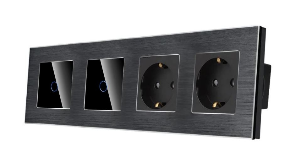 Intrerupator tactil + priza 4 doze configurabil cu rama de aluminiu (simple, cap scar/cruce, prize cu wifi, etc). [1]