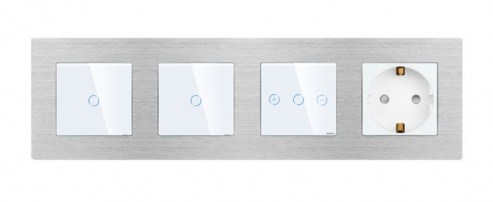 Intrerupator tactil + priza 4 doze configurabil cu rama de aluminiu (simple, cap scar/cruce, prize cu wifi, etc). [1]