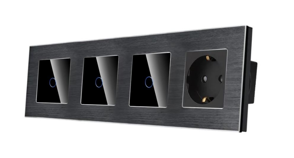Intrerupator tactil + priza 4 doze configurabil cu rama de aluminiu (simple, cap scar/cruce, prize cu wifi, etc). [1]