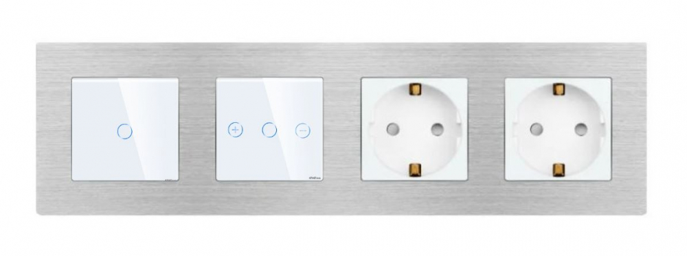 Intrerupator tactil + priza 4 doze configurabil cu rama de aluminiu (simple, cap scar/cruce, prize cu wifi, etc). [1]